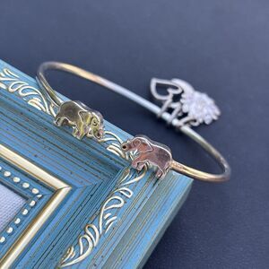 Alex and Ani 925 Sterling Silver Elephant Charm Bangle Bracelet Heart Moon Lotus